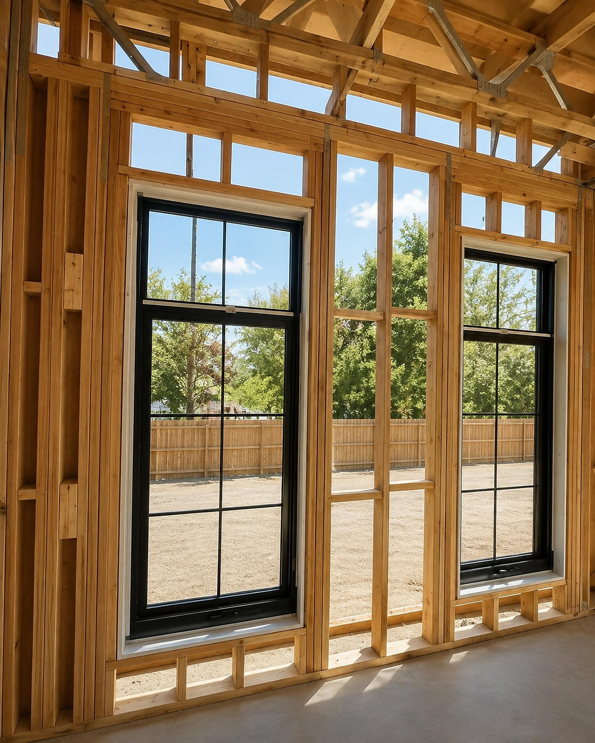 Sliding door installed into timber framing